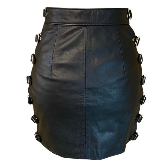 Northbound Leather Black Buckle Mini Skirt XS Genuine Leather Fetish Goth spicy - Picture 4 of 9